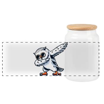 Coole Schneeeule Dabbing Pose - Panorama Keksdose mit Holzdeckel - Weiß - Vorne