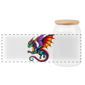 Drache - Panorama Keksdose mit Holzdeckel - Weiß - Vorne