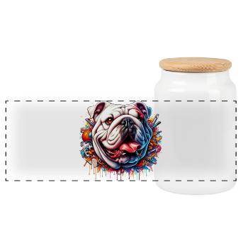 English Bulldog Dog - Panoramic Cookie Jar with Wooden Lid - white - Front