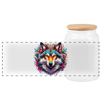 Wolf - Panorama Keksdose mit Holzdeckel - Weiß - Vorne