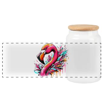Flamingo - Panorama Keksdose mit Holzdeckel - Weiß - Vorne