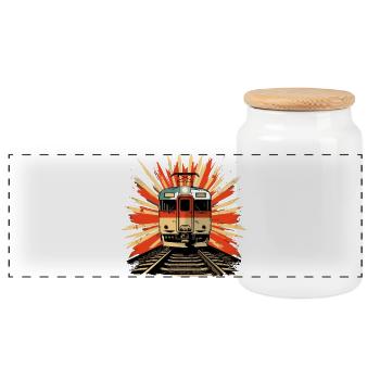 Railroad Illustration - Panoramic Cookie Jar with Wooden Lid - white - Front