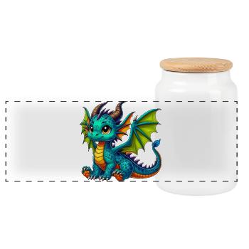 Dragon - Panoramic Cookie Jar with Wooden Lid - white - Front