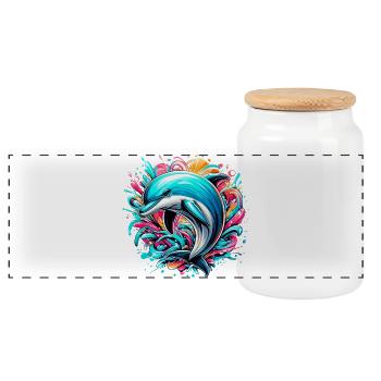 Dolphin - Panoramic Cookie Jar with Wooden Lid - white - Front