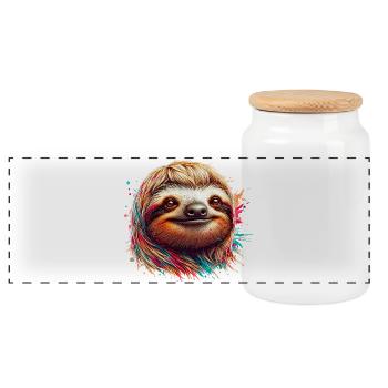 Sloth - Panoramic Cookie Jar with Wooden Lid - white - Front