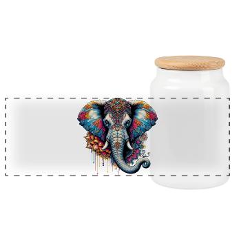 Elefant - Panorama Keksdose mit Holzdeckel - Weiß - Vorne