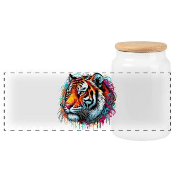 Tiger - Panorama Keksdose mit Holzdeckel - Weiß - Vorne