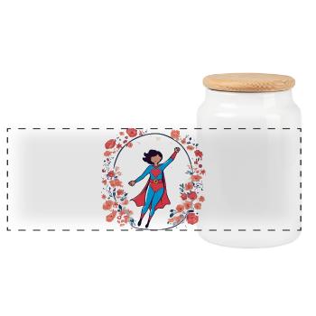 Super-Mom - Panoramic Cookie Jar with Wooden Lid - white - Front