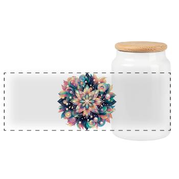 Florales Mandala Meerestiefe Pastell Design - Panorama Keksdose mit Holzdeckel - Weiß - Vorne