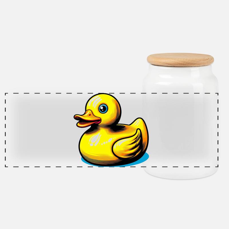 Duckling Duck Duck - Panoramic Cookie Jar with Wooden Lid - white
