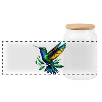 Hummingbird - Panoramic Cookie Jar with Wooden Lid - white - Front