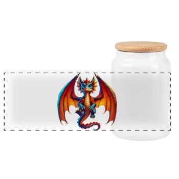 Dragon - Panoramic Cookie Jar with Wooden Lid - white - Front
