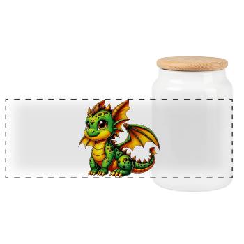 Drache - Panorama Keksdose mit Holzdeckel - Weiß - Vorne