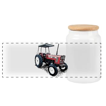 Tractor 666 - Panoramic Cookie Jar with Wooden Lid - white - Front