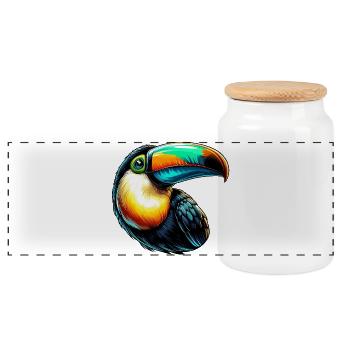 Toucan - Panoramic Cookie Jar with Wooden Lid - white - Front