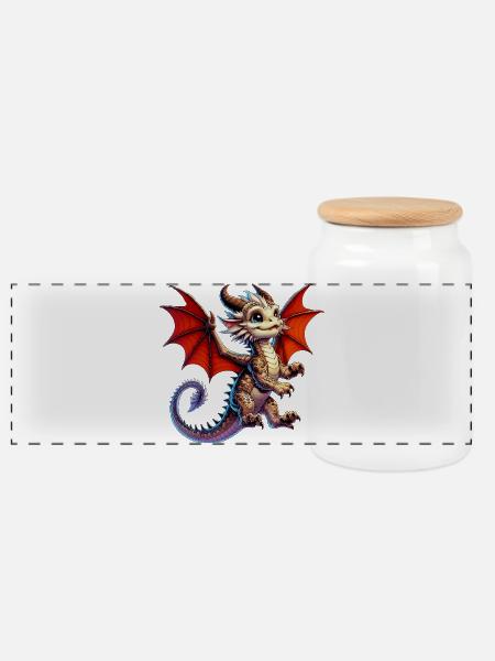 Drache - Panorama Keksdose mit Holzdeckel - Weiß