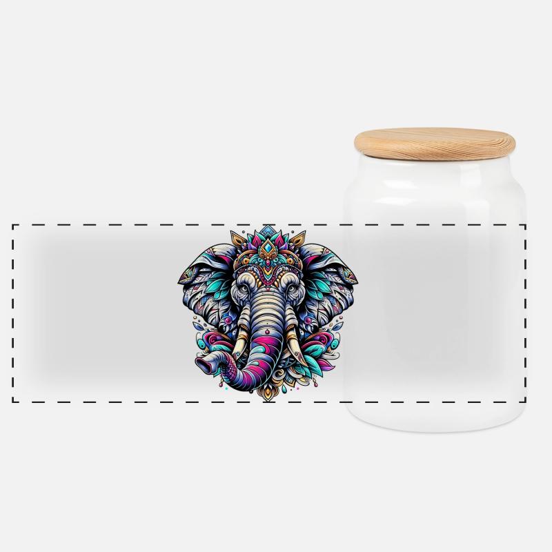 Elefant - Panorama Keksdose mit Holzdeckel - Weiß