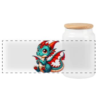 Dragon - Panoramic Cookie Jar with Wooden Lid - white - Front