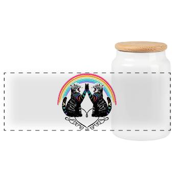 Cats Rainbow Love is Love Reflection - Panoramic Cookie Jar with Wooden Lid - white - Front