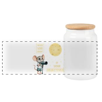 Mouse and Cheese Moon - Panoramic Cookie Jar with Wooden Lid - white - Front