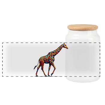 Giraffe - Panoramic Cookie Jar with Wooden Lid - white - Front