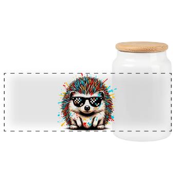 Hérisson avec lunettes de soleil - Boîte à biscuits avec couvercle en bois - blanc - Devant