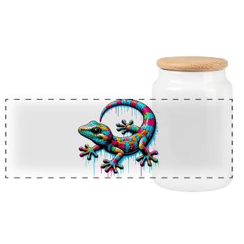 Gecko - Panoramic Cookie Jar with Wooden Lid - white - Front