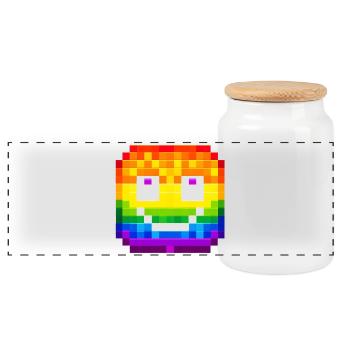 Visage pixelisé Rainbow Smile - Boîte à biscuits avec couvercle en bois - blanc - Devant