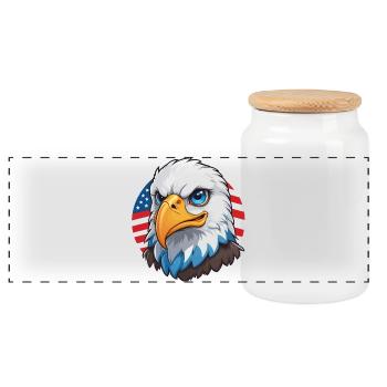 USA Flagge Adlerkopf Weisskopfadler - Panorama Keksdose mit Holzdeckel - Weiß - Vorne