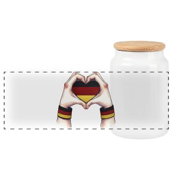 Germany Flag Heart Home FRG - Panoramic Cookie Jar with Wooden Lid - white - Front
