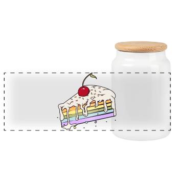 Morceau de gâteau arc-en-ciel avec cerise dans le style bande dessinée - Boîte à biscuits avec couvercle en bois - blanc - Devant