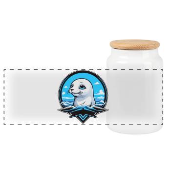 Small Seal Seals Sea - Panoramic Cookie Jar with Wooden Lid - white - Front