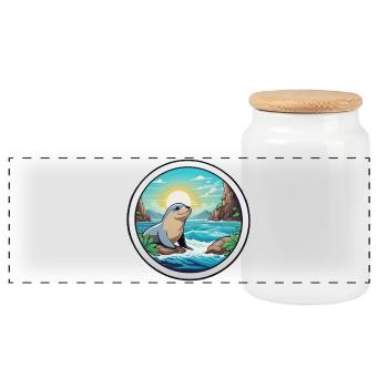 Petit phoque sur la côte - Boîte à biscuits avec couvercle en bois - blanc - Devant