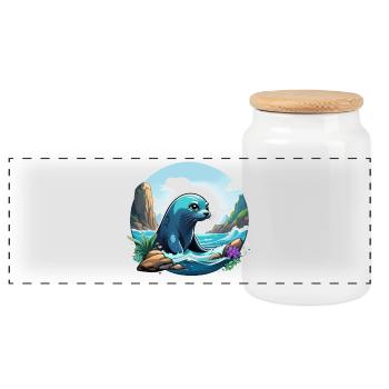 Seal on the coast - Panoramic Cookie Jar with Wooden Lid - white - Front