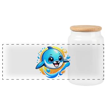 Bottlenose dolphin seal Dolphin Sea - Panoramic Cookie Jar with Wooden Lid - white - Front