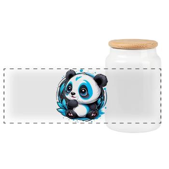 Panda Bear Small and Cute - Panoramic Cookie Jar with Wooden Lid - white - Front