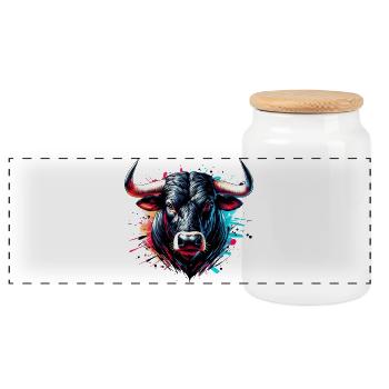 Stier - Panorama Keksdose mit Holzdeckel - Weiß - Vorne