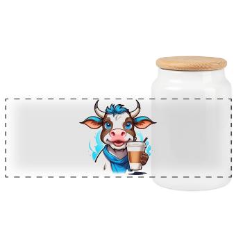 Coffee Cow - Panoramic Cookie Jar with Wooden Lid - white - Front