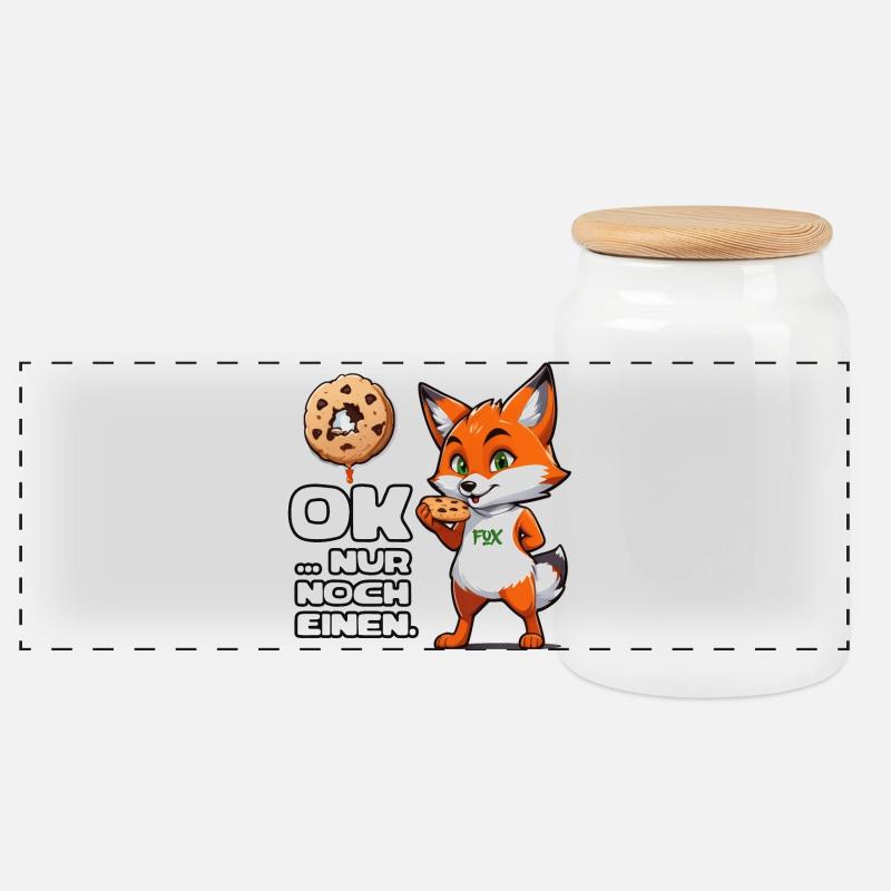 Foxy Cookie Fun - Panorama Keksdose mit Holzdeckel - Weiß