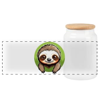 Lazy Tree Sloth - Panorama Keksdose mit Holzdeckel - Weiß - Vorne