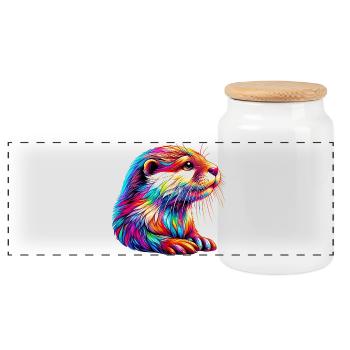 Otter - Panoramic Cookie Jar with Wooden Lid - white - Front