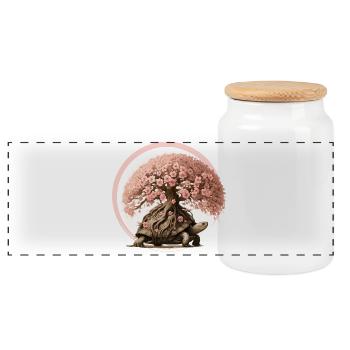 Tortue avec un bonsaï sur sa carapace - Boîte à biscuits avec couvercle en bois - blanc - Devant