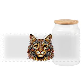 Cat - Panoramic Cookie Jar with Wooden Lid - white - Front