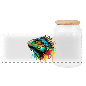 Iguana - Panoramic Cookie Jar with Wooden Lid - white - Front