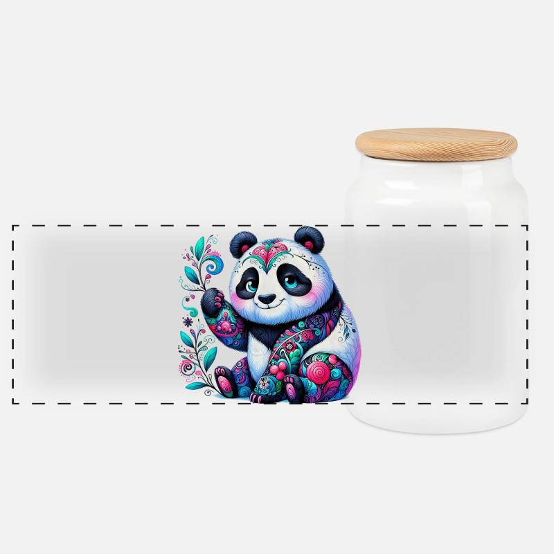 Panda - Panorama Keksdose mit Holzdeckel - Weiß