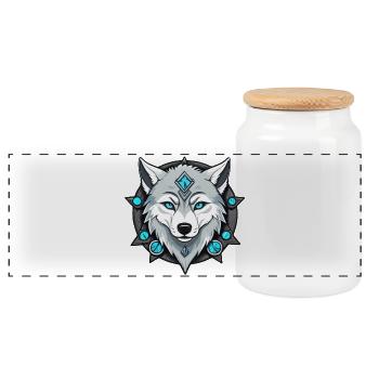 Loup de glace - Boîte à biscuits avec couvercle en bois - blanc - Devant