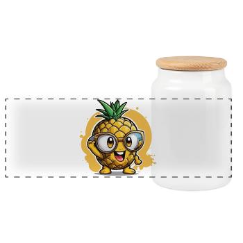 Kleine Ananas - Panorama Keksdose mit Holzdeckel - Weiß - Vorne