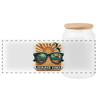 Summer Sun Vibes Good Vacation Beach Party Sand - Panoramic Cookie Jar with Wooden Lid - white - Front