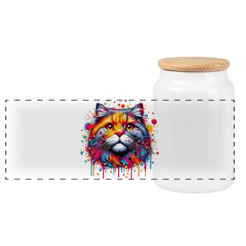 Chat - Boîte à biscuits avec couvercle en bois - blanc - Devant