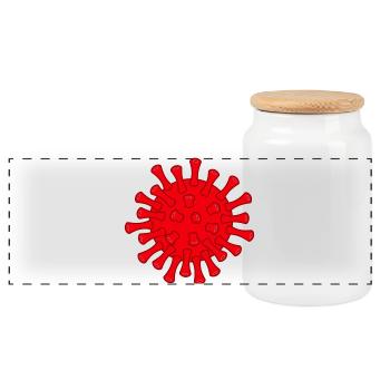 Illustration de la molécule rouge Covid - Boîte à biscuits avec couvercle en bois - blanc - Devant